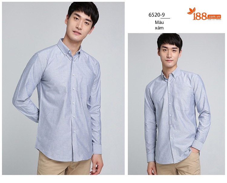 Áo Sơ Mi Tay Dài Nam Cotton Dáng Ôm Vừa Vặn Màu Xanh, Đen, Tím, Trắng... chi tiết 16
