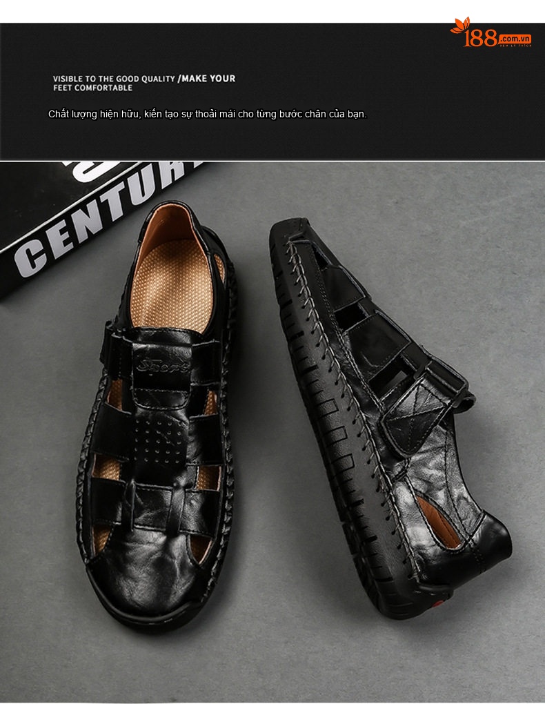 Sandal Nam Da Thật Thủ Công Chiều Cao Đế Khoảng 3cm Màu Nâu, Đen, Xanh Navy... chi tiết 5