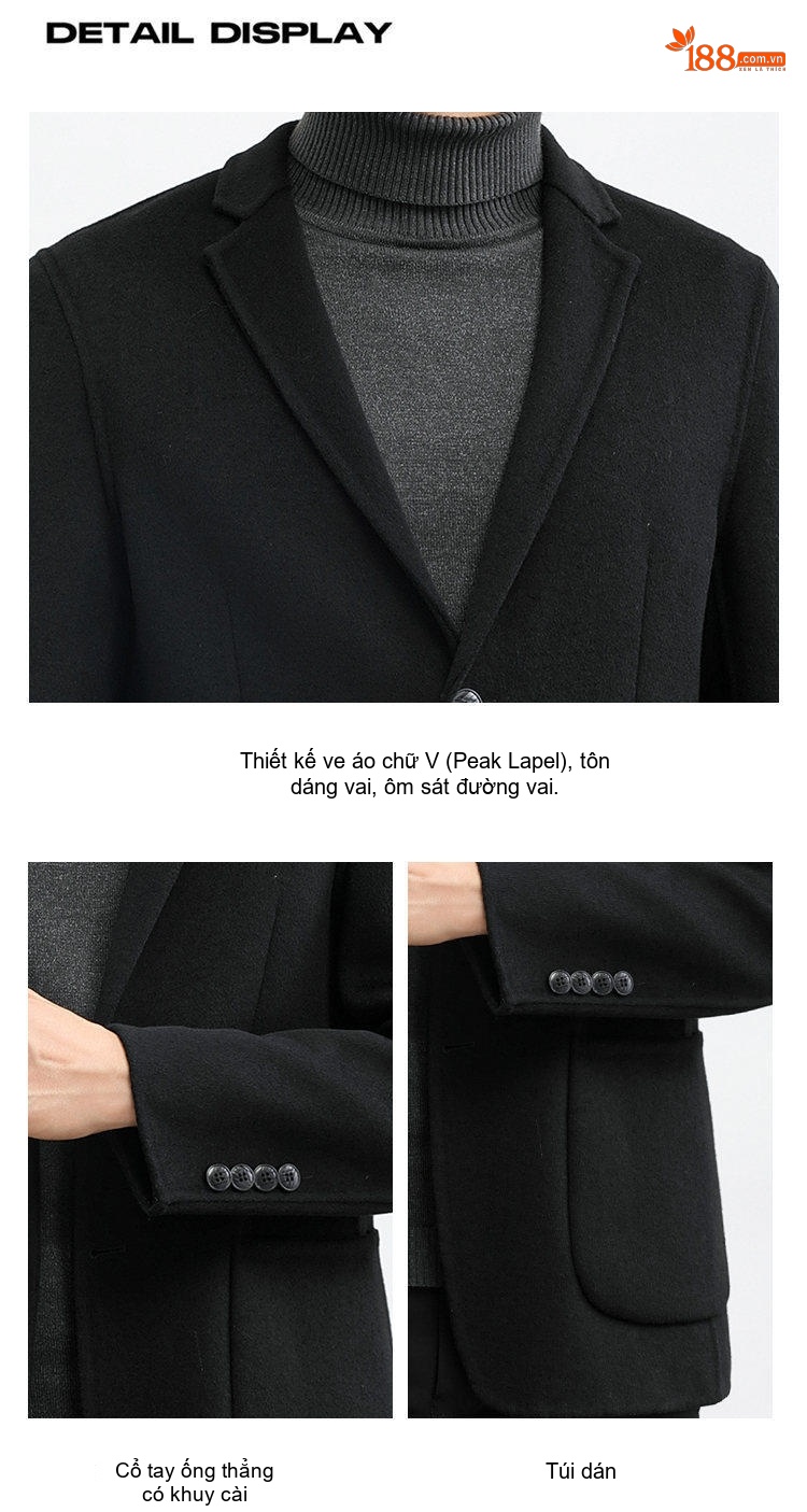 Áo Vest Nam Hai Mặt Lông Cừu Mỏng Phong Cách Doanh Nhân Màu Đen, Xám chi tiết 8