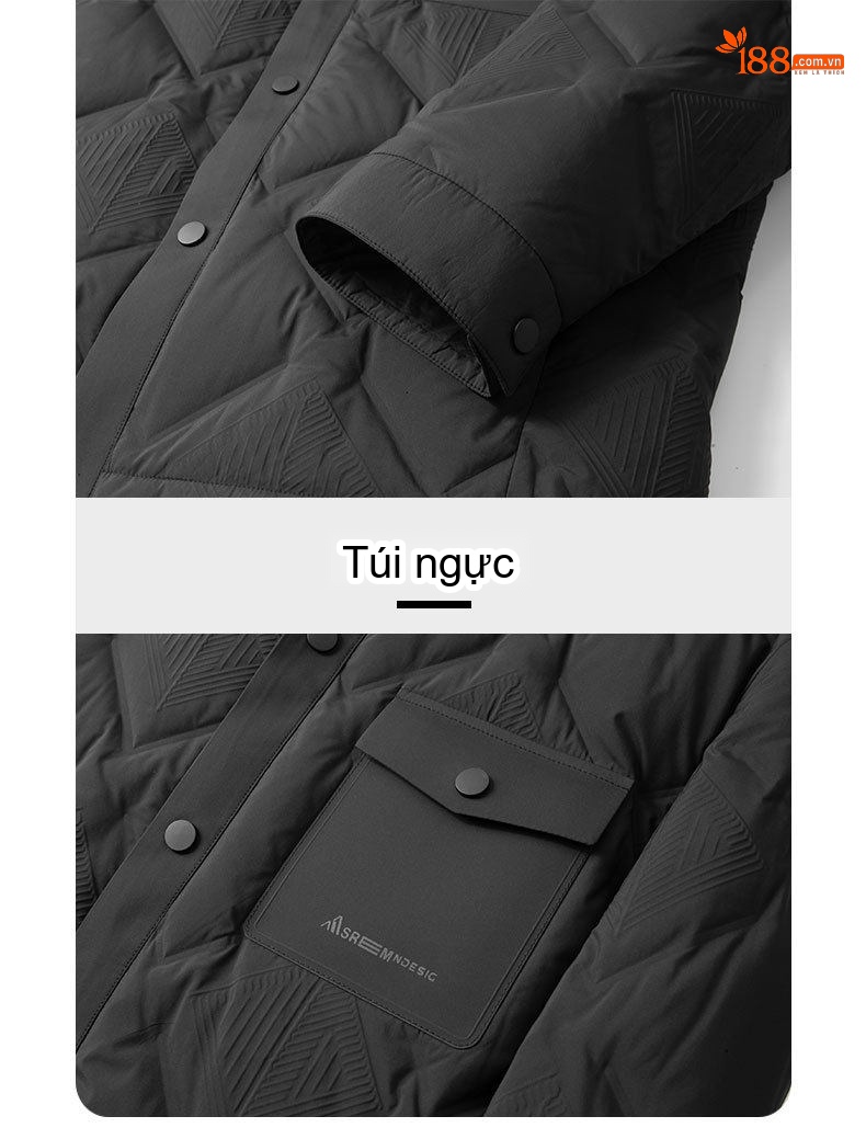 Áo Khoác Phao Nam 90% Lông Vũ Áo Sơ Mi Cổ Bẻ Dáng Ôm Màu Nâu, Đen chi tiết 7