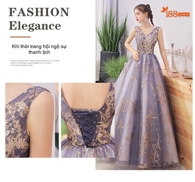 Váy Dạ Hội Nữ Dáng Dài Xòe Bồng Cho Học Sinh Sinh Viên Biểu Diễn, MC, Thanh Nhạc Màu Tím chi tiết 3