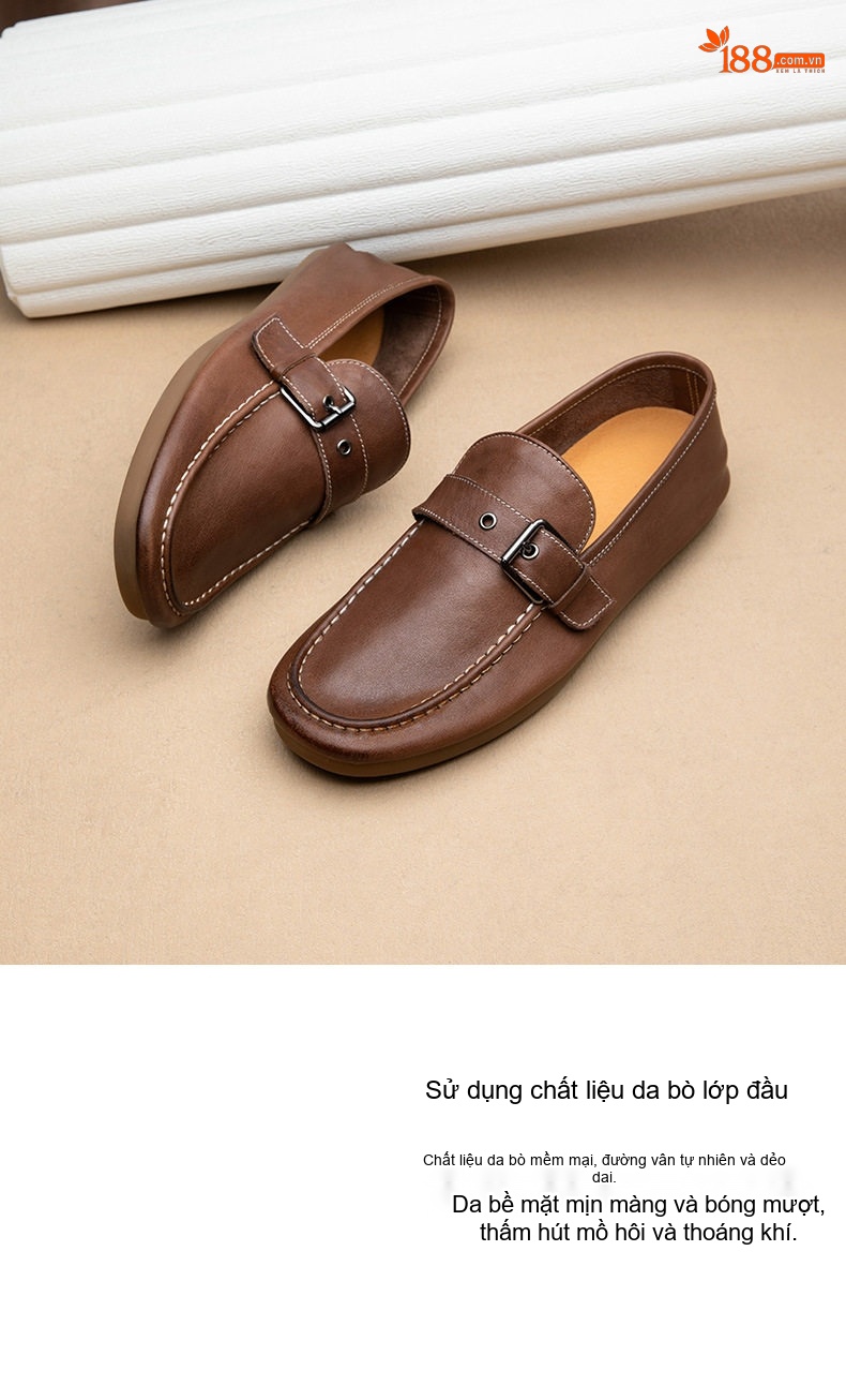 Giày Lười Nam Da Thật Mềm Mại Chiều Cao Đế Khoảng 2cm Màu Nâu, Đen chi tiết 3