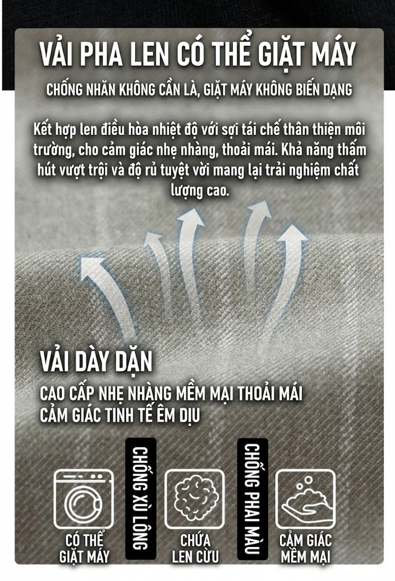 Áo Sơ Mi Nam Dài Tay Chứa Lông Cừu Co Giãn Chống Nhăn Sọc Kẻ Màu Xanh Lam chi tiết 1