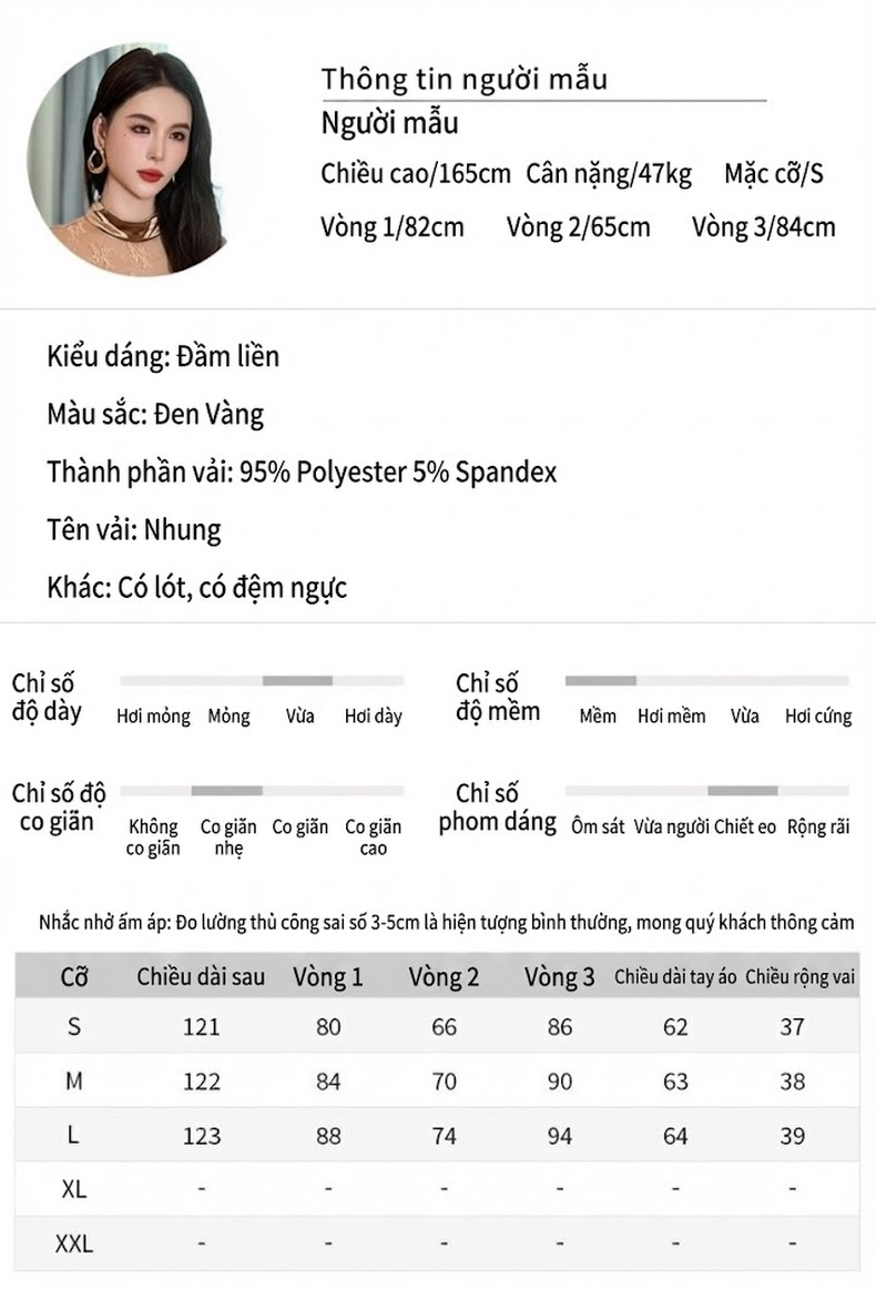 Váy Ôm Body Nữ Tay Dài Cổ Tròn Ren Lưới Đuôi Cá Chất Liệu Nhung Màu Đen, Vàng Đồng chi tiết 2