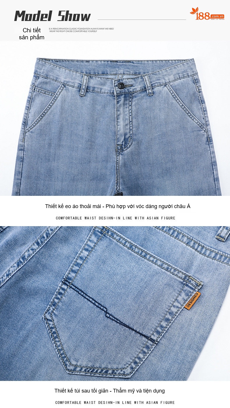 Quần Jeans Nam Ống Đứng Co Giãn Nhẹ Dáng Suông Dài Màu Xanh chi tiết 10