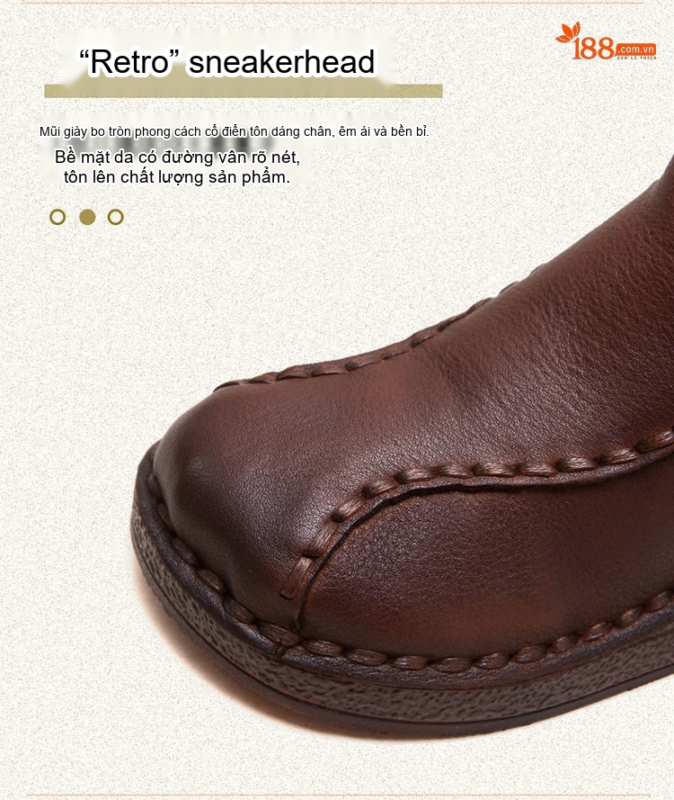 Boot Nữ Da Bò Đế Xuồng Retro Chiều Cao Đế Khoảng 4cm Màu Nâu, Đen chi tiết 5