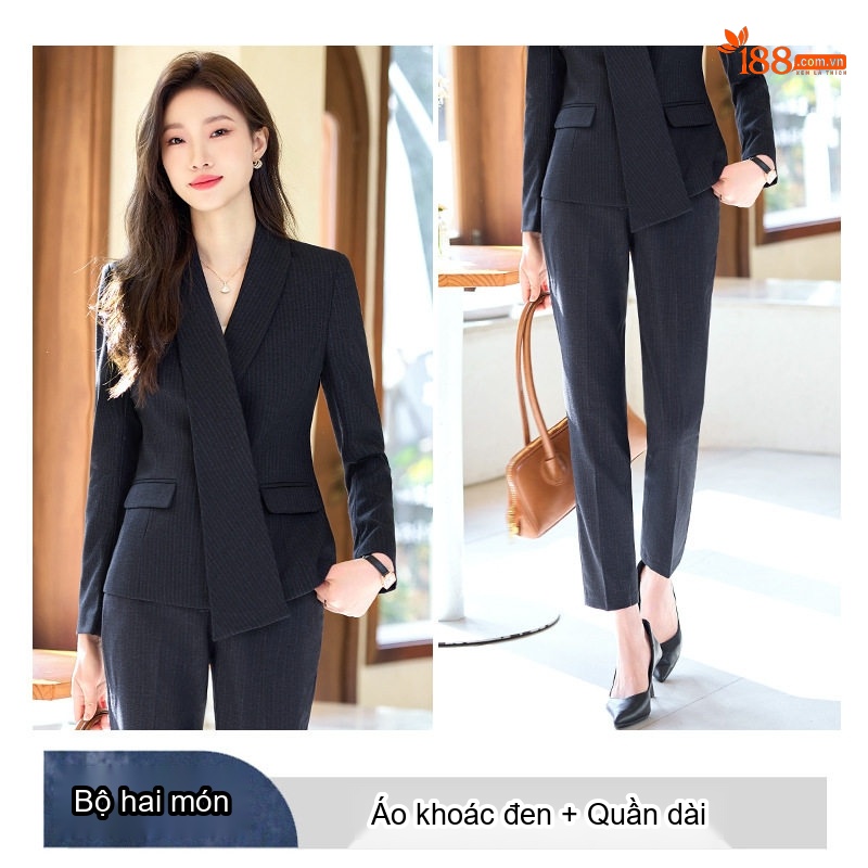 Bộ Vest Công Sở Nữ Áo Blazer Quần Dài/Chân Váy Chữ A Màu Xám, Đen