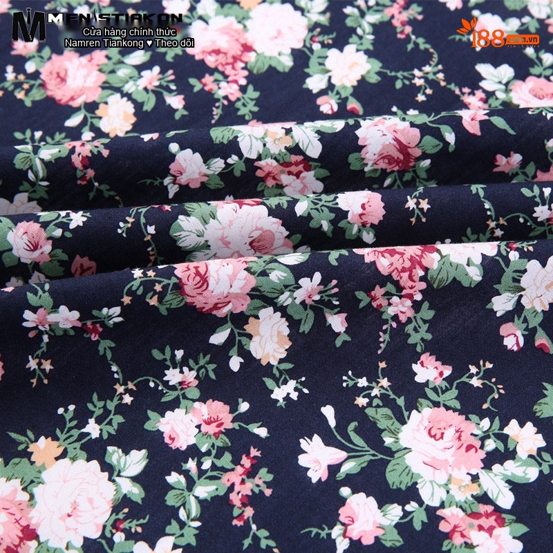 Áo Sơ Mi Tay Ngắn Nam Cotton Họa Tiết Hoa Mỏng Nhẹ Màu Đen, Trắng, Xanh Navy