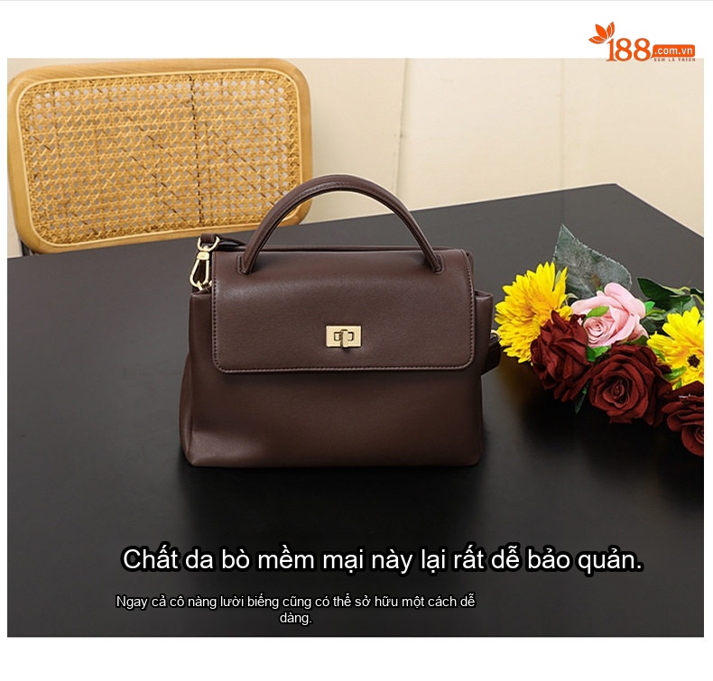 Túi Tote Nữ Da Bóng Đeo Vai/Xách Tay Dung Tích Lớn Màu Nâu chi tiết 11