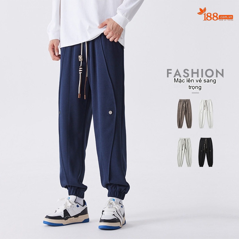 Quần Jogger Nam Dáng Dài Bo Ống Rộng Thoải Mái Màu Xám, Trắng Sọc, Đen, Xanh Navy