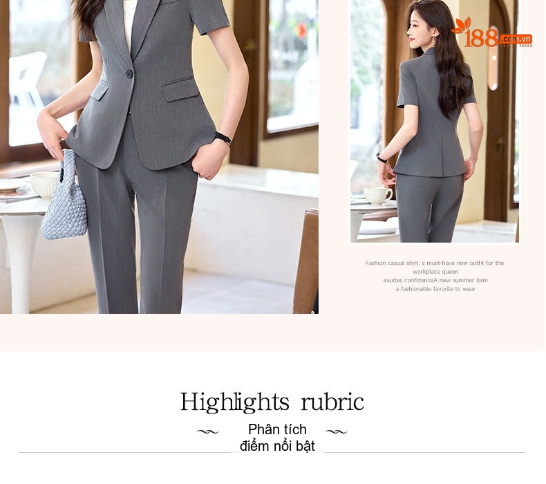 Bộ Vest Công Sở Nữ Tay Ngắn Quần/Chân Váy Màu Xám, Đen chi tiết 7