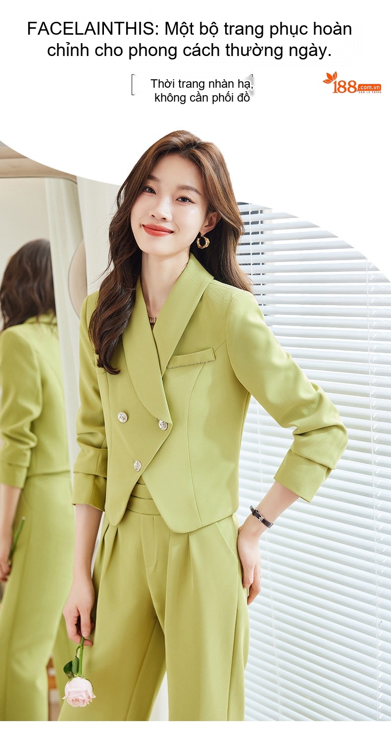 Bộ Vest Nữ Quần Ống Rộng Công Sở Cao Cấp Màu Đen, Tím, Cam, Xanh Lá chi tiết 5