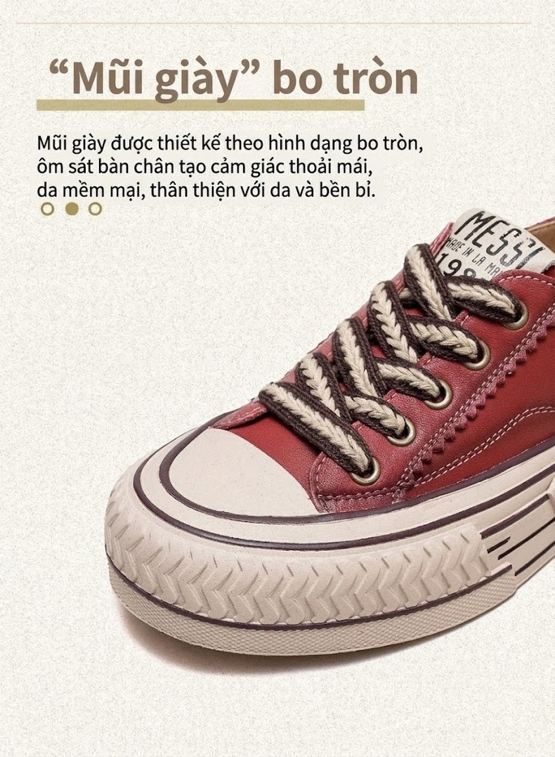 Giày Sneaker Nữ Cổ Thấp Da Bò Buộc Dây Chiều Cao Đế Khoảng 3cm Màu Đỏ, Xanh Lá, Kem... chi tiết 5