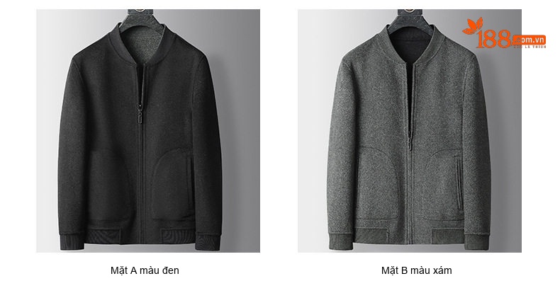 Áo Khoác Bomber Nam Thu Đông Cổ Trụ Chất Liệu Lông Cừu 100% Màu Be, Nâu, Đen chi tiết 8