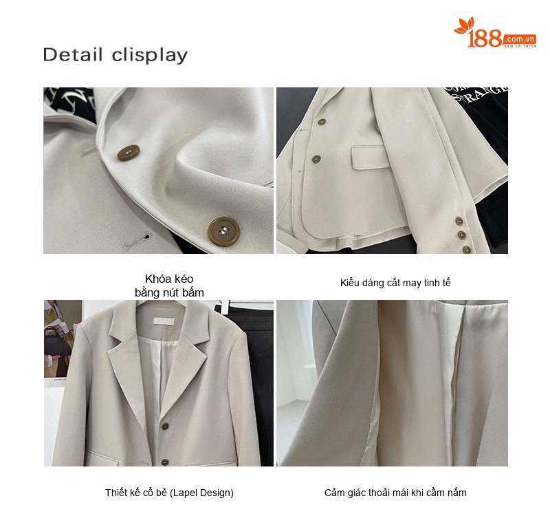 Áo Khoác Blazer Nữ Phong Cách Hàn Quốc Công Sở Thanh Lịch Dáng Rộng Màu Be chi tiết 6
