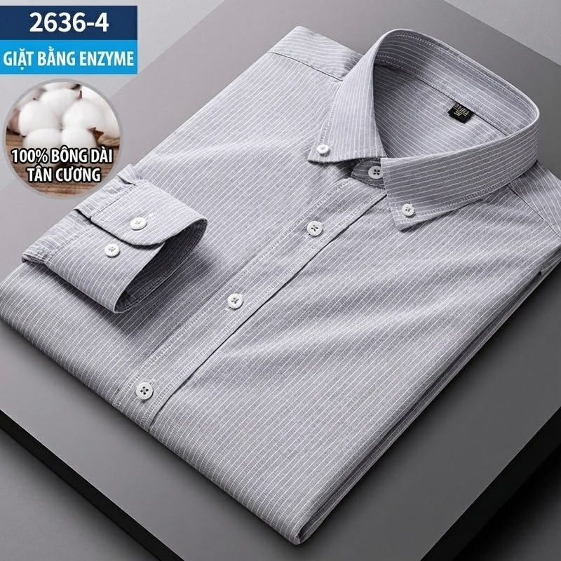 Áo Sơ Mi Nam Tay Dài Cotton Oxford Giặt Nước Kẻ Caro Mặc Đơn Giản Lót Trong Công Sở Màu Trắng, Xanh Dương, Xám, Hồng...