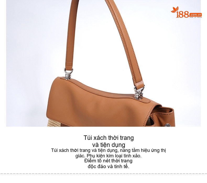 Túi Tote Nữ Đan Lát Cao Cấp Phong Cách Tiểu Thư Đeo Vai, Đeo Chéo Công Sở Màu Trắng, Đen, Nâu chi tiết 13