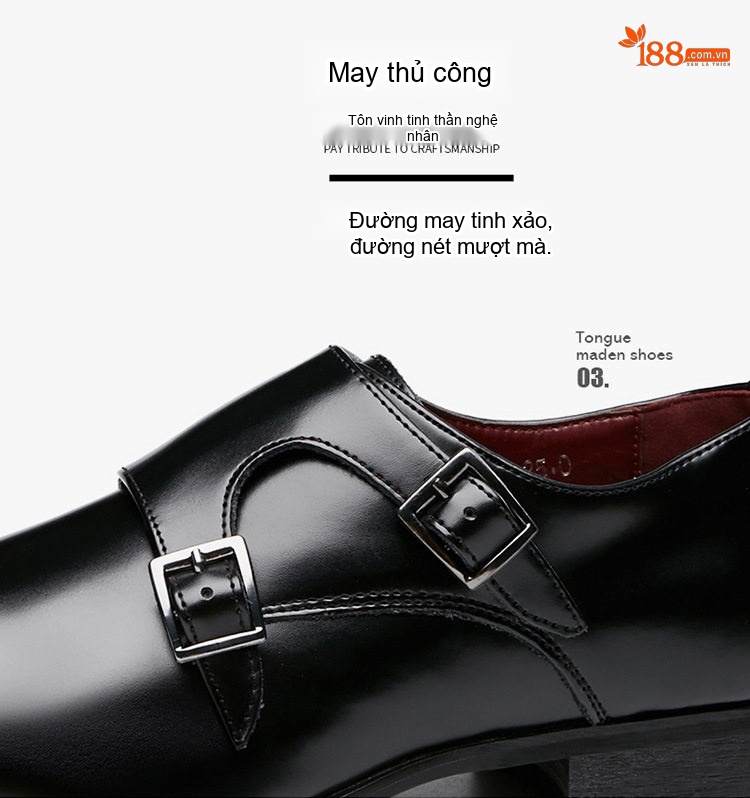 Giày Tây Monk Strap Nam Da Thật Chiều Cao Đế Khoảng 3cm Màu Đen, Nâu chi tiết 5