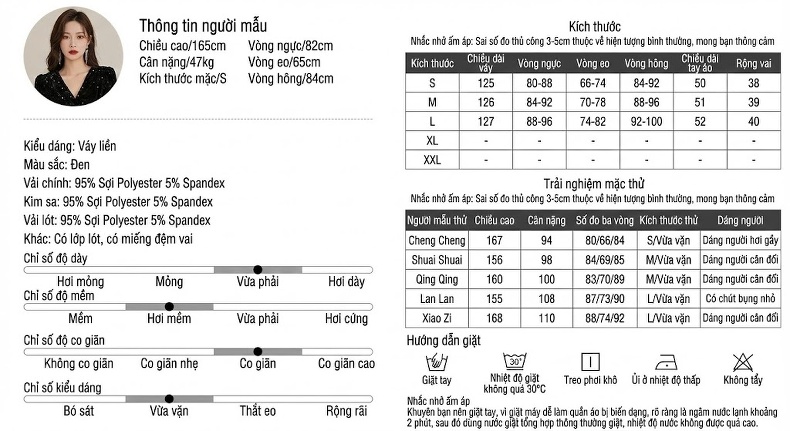 Váy Dài Tay Dài Nữ Nhung Đính Cườm Eo Cao Tôn Dáng Màu Đen chi tiết 2