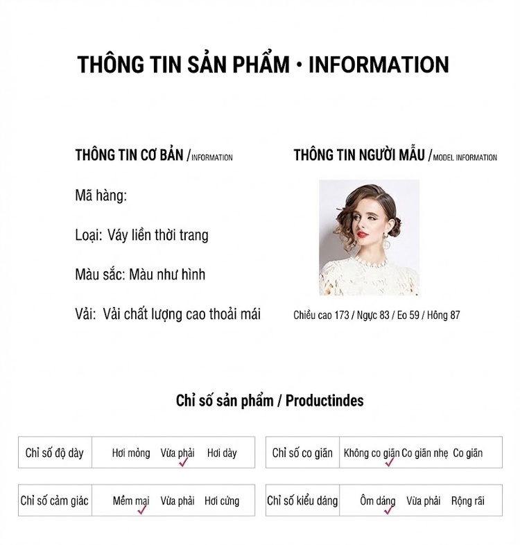 Váy liền thân Nữ Tay Ngắn Cổ Tròn Ôm Eo Dáng Chữ A Ren Nổi Màu Trắng Kem chi tiết 10
