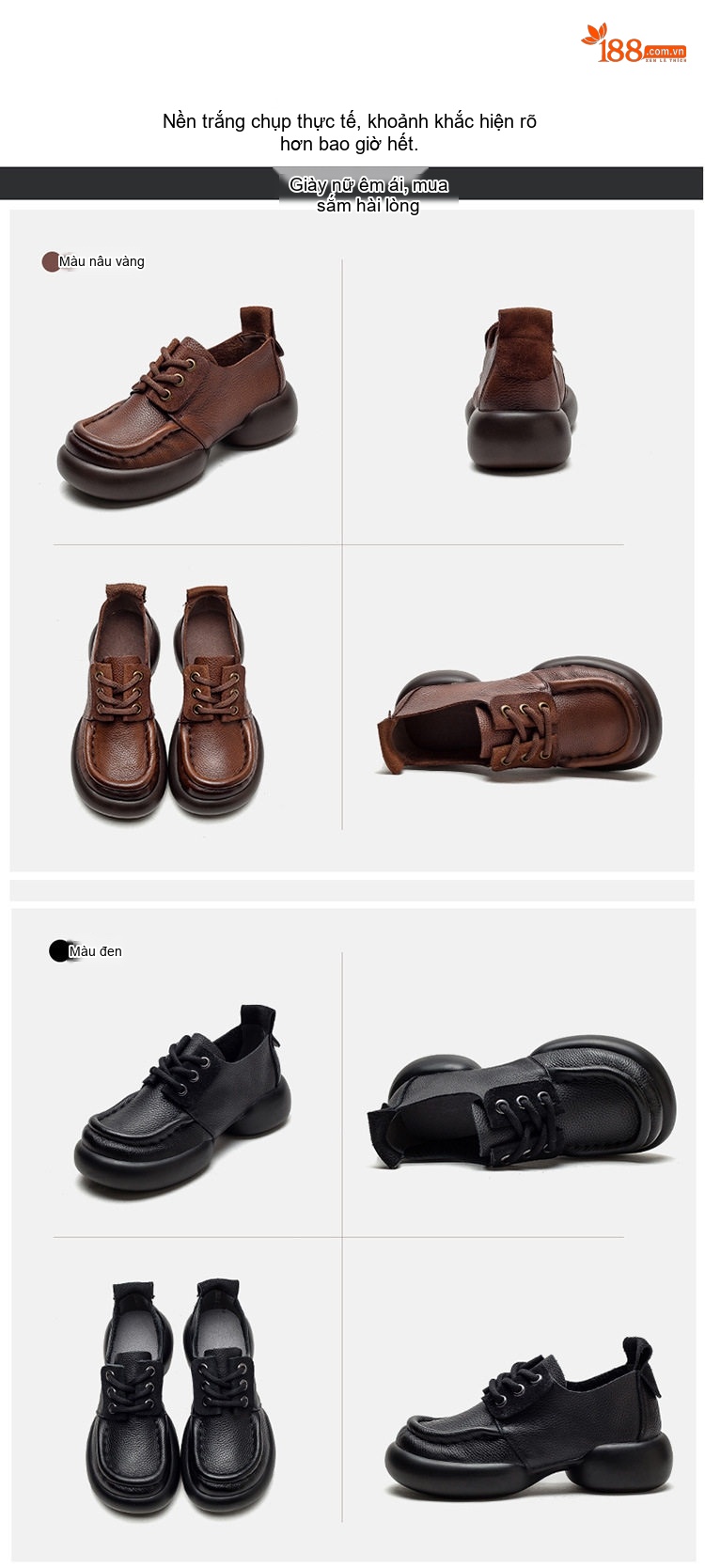 Giày Oxford Nữ Da Bò Buộc Dây Chiều Cao Đế Khoảng 4cm Phong Cách Retro Màu Đen, Nâu chi tiết 15