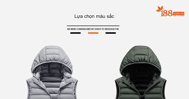 Áo Gile Bông Nam Có Mũ Trùm Đầu Tháo Rời 100% Polyester Màu Đen, Xám, Xanh Lam, Xanh Đậm... chi tiết 12