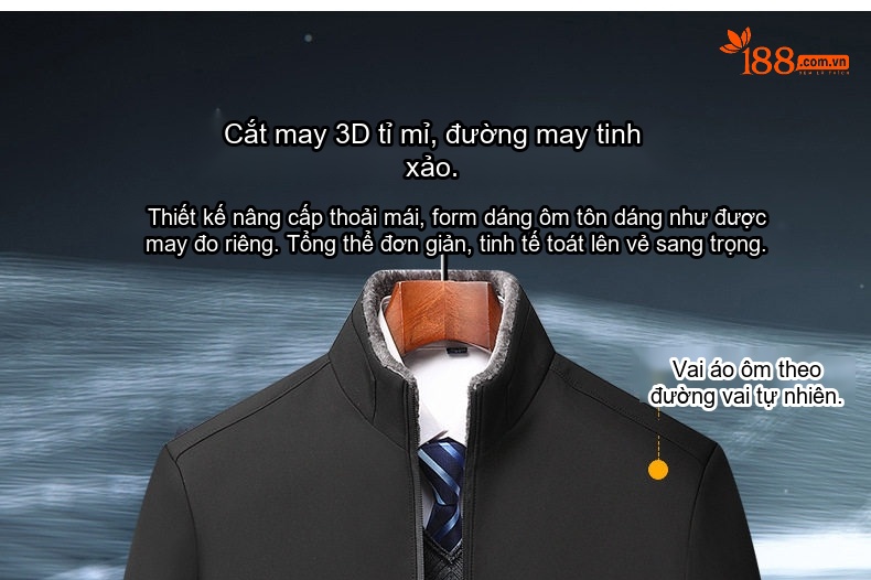 Áo Khoác Lót Lông Cổ Trụ Dày Dặn Chống Gió Cho Bố Màu Đen chi tiết 6
