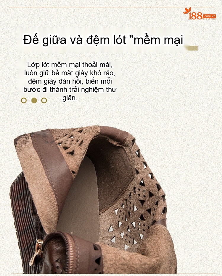Boot Nữ Cổ Cao Da Mờ Khoét Lỗ Thoáng Khí Chiều Cao Đế Khoảng 4cm Màu Nâu, Xám chi tiết 6