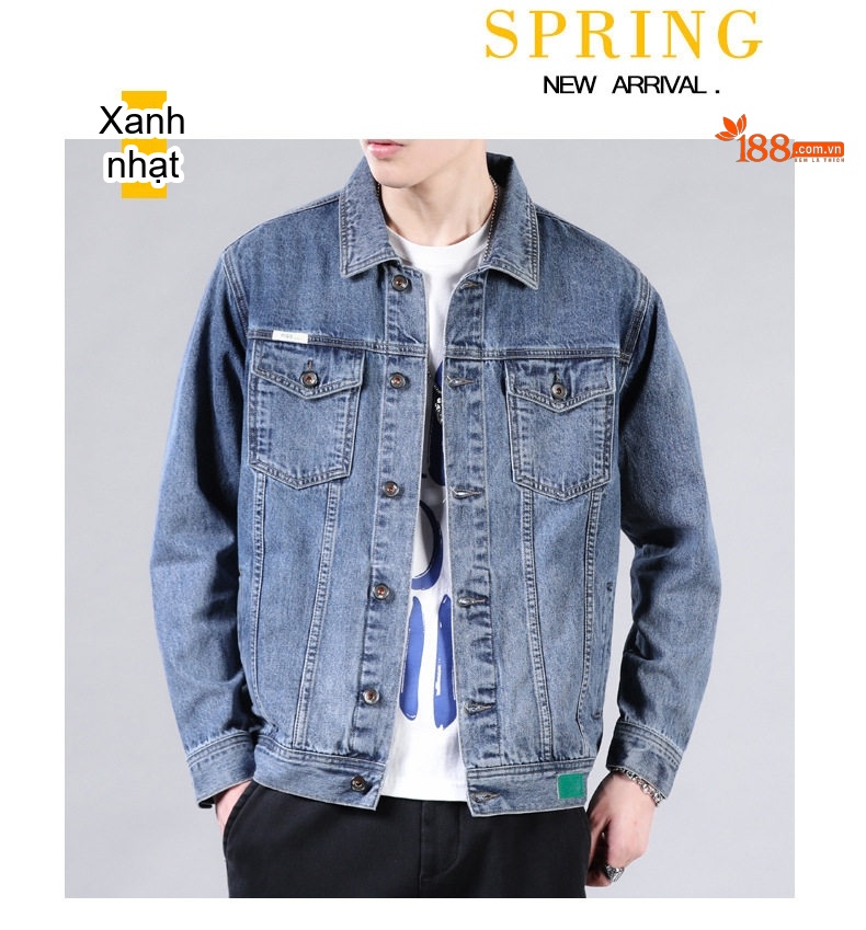 Áo Khoác Jean Nam Cổ Điển Dáng Đứng Phong Cách Thời Trang Màu Xanh Denim chi tiết 6