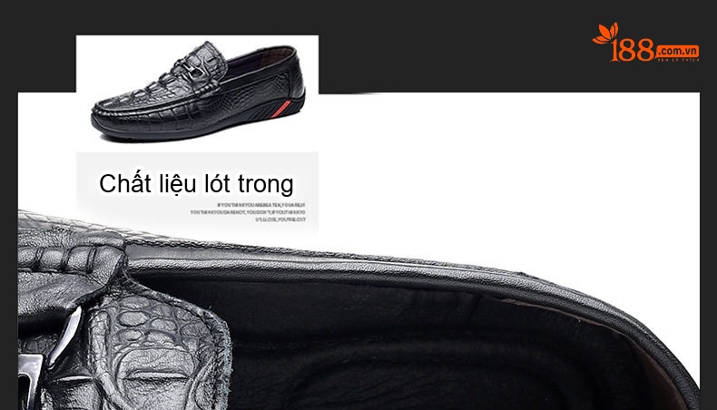 Giày Lười Nam Da Bò Vân Cá Sấu Chiều Cao Đế Khoảng 2cm Màu Đen chi tiết 10