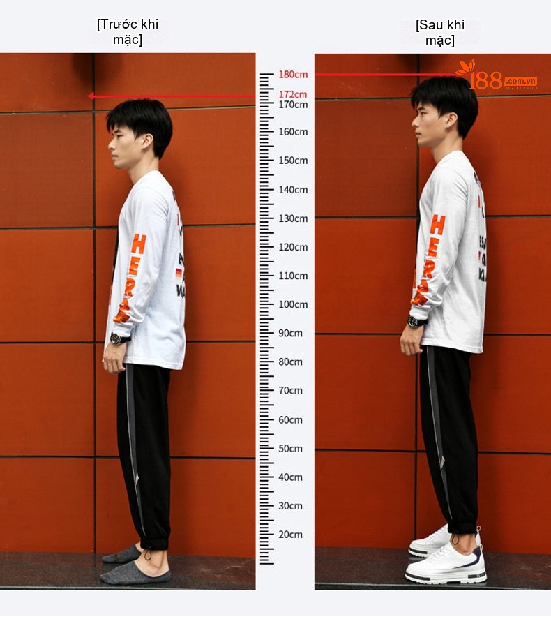Giày Thể Thao Nam Đế Cao 6cm Phong Cách Casual Màu Đen, Trắng chi tiết 7