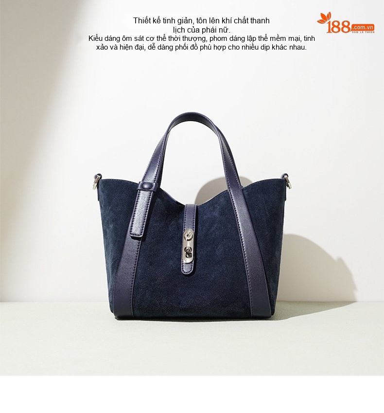 Túi Xách Tay Nữ Lớn Thiết Kế Độc Đáo Phong Cách Retro Màu Xanh Navy, Nâu, Tím chi tiết 1