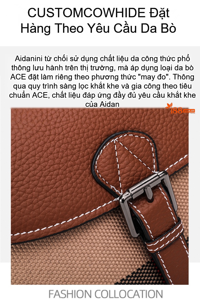 Túi Đeo Vai Nữ Da Bò Vải Canvas Kẻ Ô Cao Cấp Màu Nâu chi tiết 9