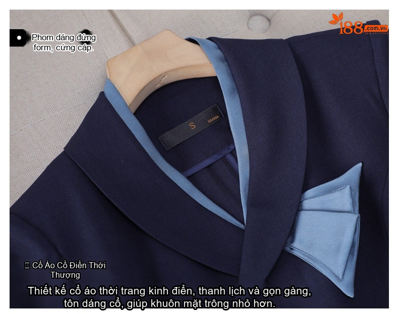 Set Bộ Vest Công Sở Nữ Tay Ngắn Thiết Kế Thanh Lịch Màu Đen, Xanh Navy chi tiết 12