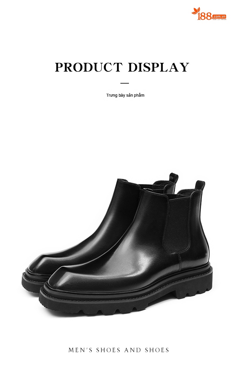 Boot Chelsea Nam Da Bóng Cao Cổ Đế Dày Chiều Cao Đế Khoảng 4cm Màu Đen, Nâu chi tiết 13
