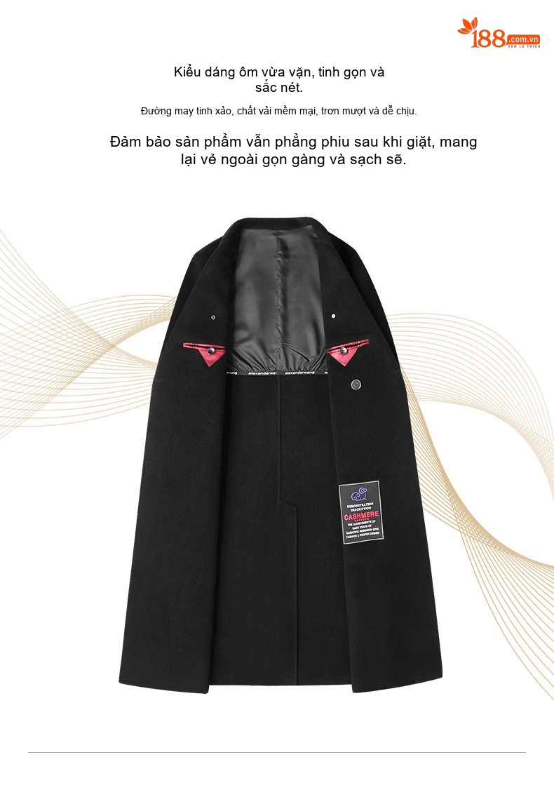 Áo Khoác Dạ Nam Dáng Dài Quá Gối Hai Mặt Cotton Màu Nâu, Xanh Navy, Đen chi tiết 11