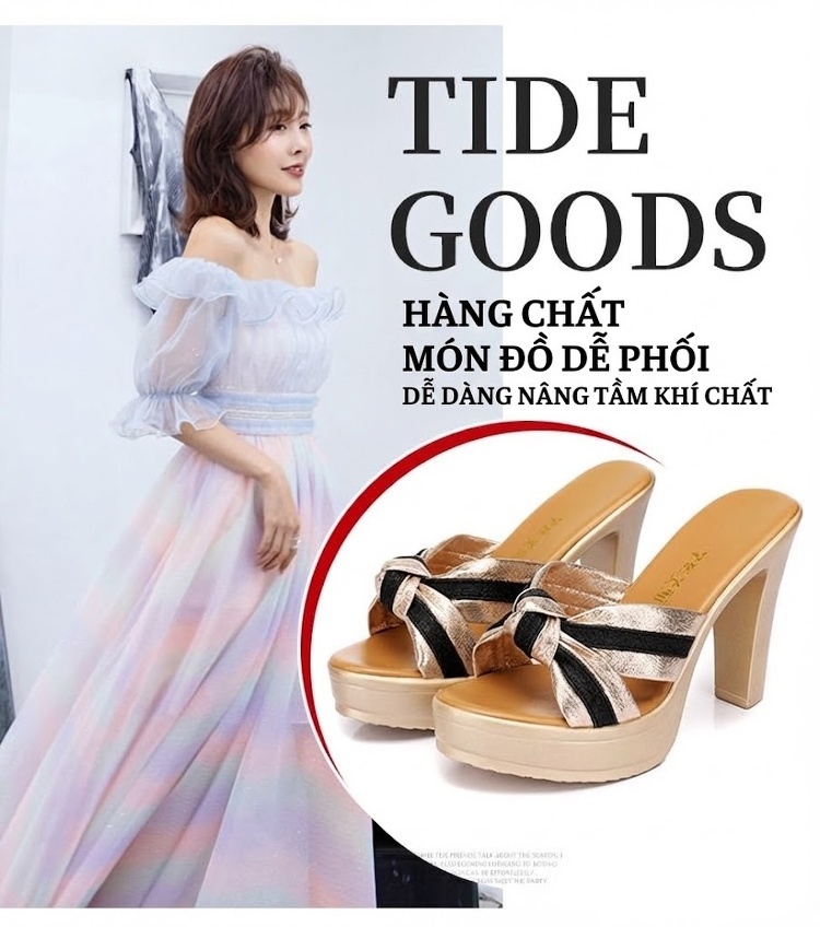 Dép Sục Nữ Quai Ngang Đế Xuồng Chiều Cao Đế Khoảng 8cm Màu Vàng, Đen chi tiết 5