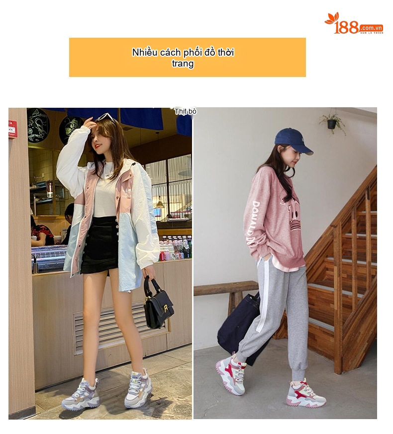 Giày Sneaker Nữ Da Mờ Đế Dày Phong Cách Ulzzang Chiều Cao Đế Khoảng 5cm Màu Trắng, Hồng, Tím, Xám... chi tiết 14