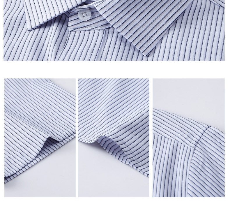 Áo Sơ Mi Nam Cotton Tơ Lụa Tay Ngắn Dáng Rộng Thoải Mái Màu Xanh Sọc chi tiết 5
