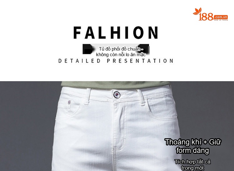 Quần Jean Dài Nam Cotton Co Giãn Dáng Ôm Màu Trắng, Đen chi tiết 5