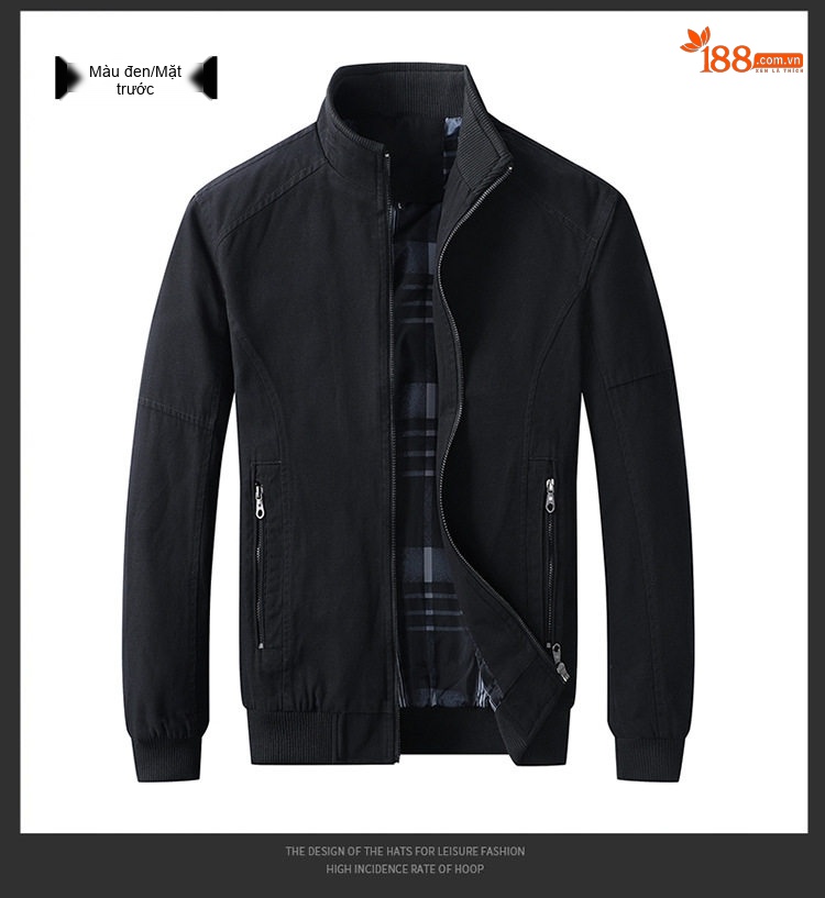 Áo Khoác Bomber Nam Cotton Dáng Đứng Cổ Giản Dị Màu Xanh Olive, Đỏ, Xanh Lá, Đen... chi tiết 15