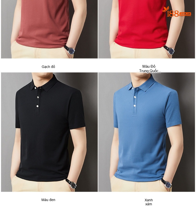 Áo Polo Nam Cotton Ngắn Tay Thời Trang Màu Xanh Lá, Xanh Dương, Hồng, Trắng... chi tiết 7