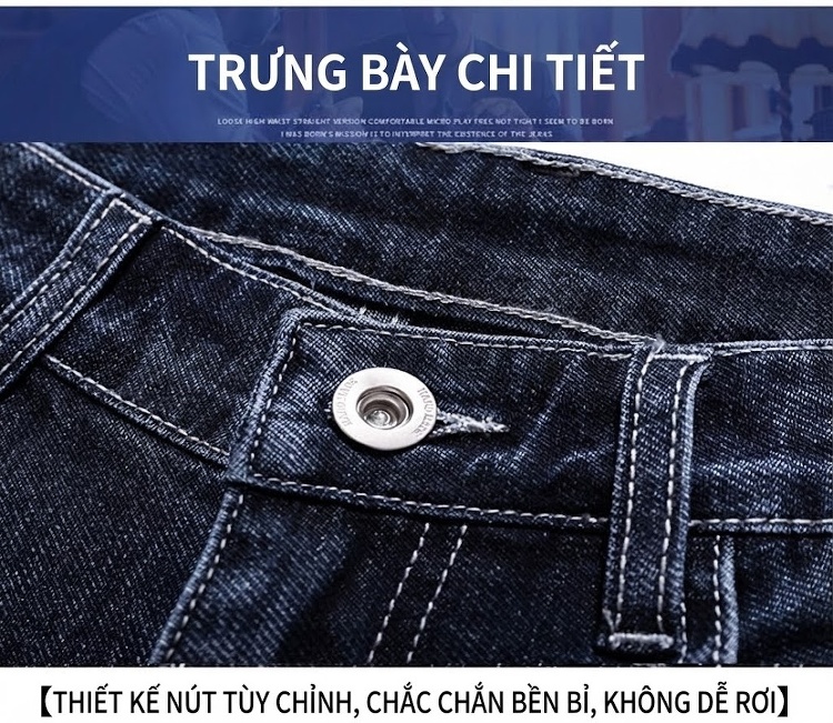 Quần Jean Nam Ống Đứng Co Giãn Lớn Dáng Rộng Thoải Mái Màu Xanh, Đen chi tiết 16