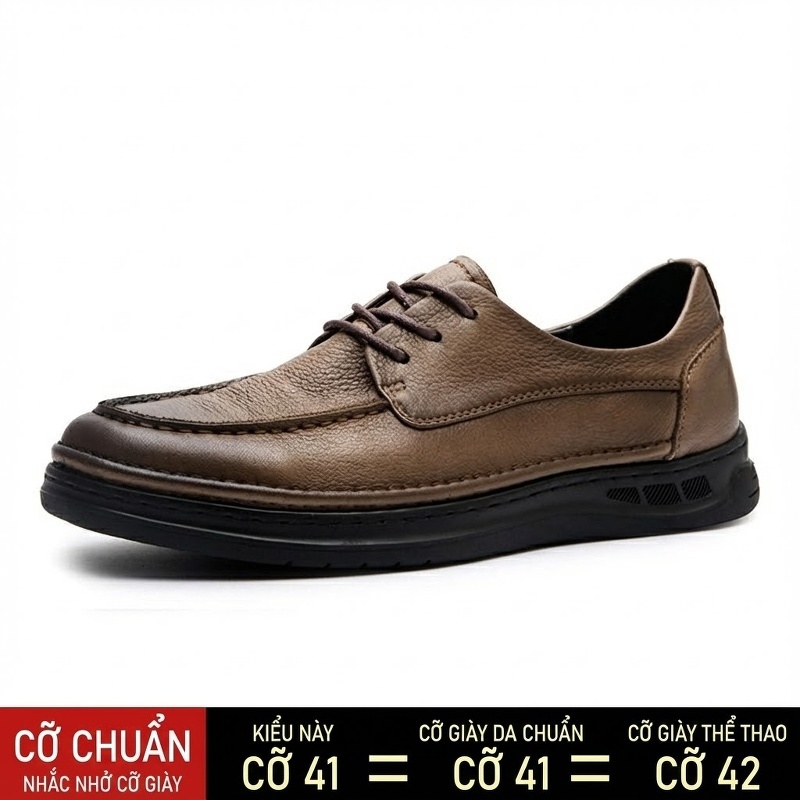 Giày Tây Buộc Dây Nam Da Thật Thoáng Khí Chiều Cao Đế Khoảng 3cm Màu Nâu, Đen