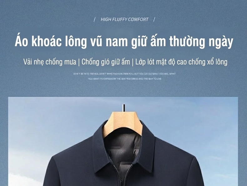 Áo Khoác Phao Nam Trung Niên Công Sở Lông Vũ 90% Màu Xanh Navy chi tiết 1