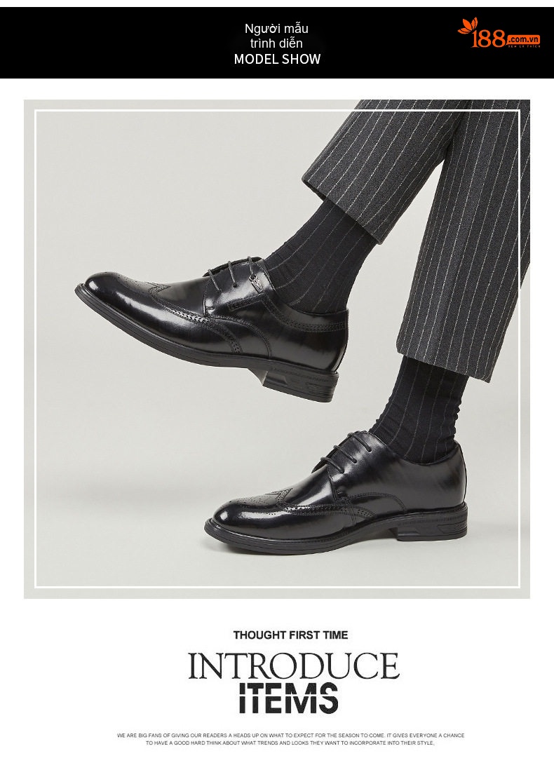 Giày Tây Brogue Nam Da Bóng Chiều Cao Đế Khoảng 3cm Màu Đen, Nâu chi tiết 10