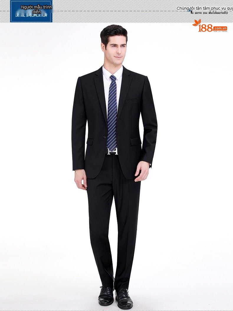 Bộ Vest Nam Áo Khoác Quần Dài Áo Gile Wool Chống Nhăn Màu Đen chi tiết 3