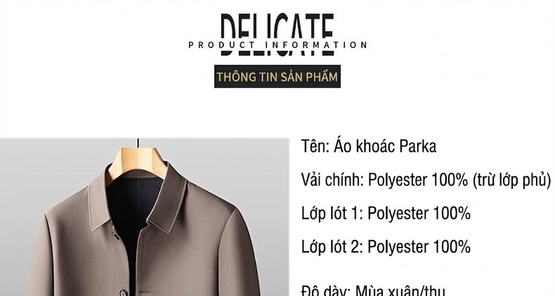 Áo Khoác Nam Vải Chéo Cotton Dáng Dài Vừa Khuy Cài Màu Nâu, Xanh Navy chi tiết 3