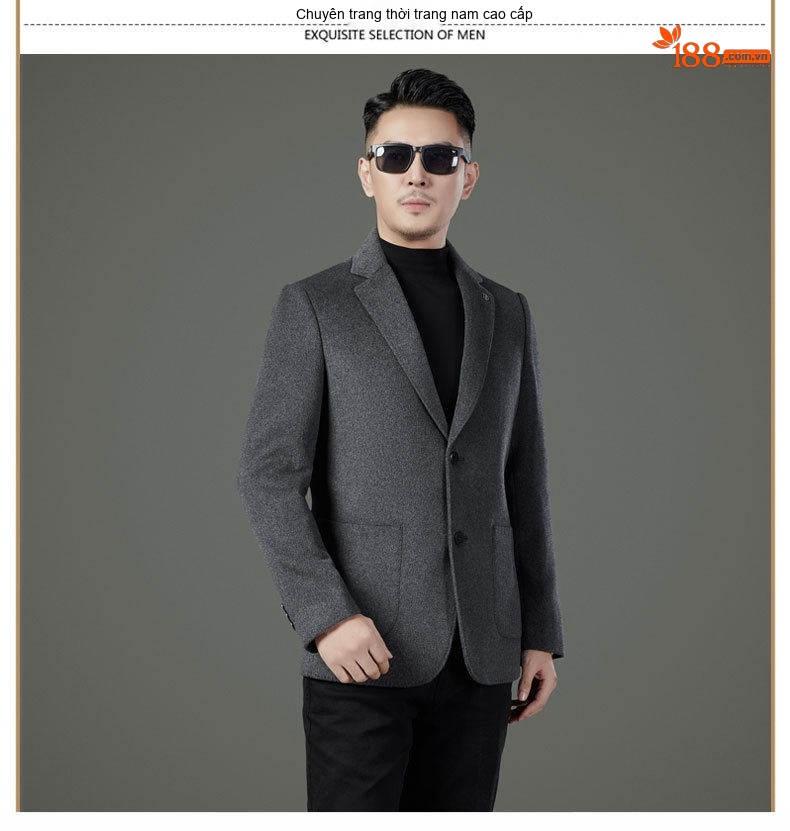 Áo Khoác Blazer Nam Hai Mặt Lông Cừu Áo Phao Lót Lông Vũ Có Thể Tháo Rời Màu Đen, Nâu, Xám chi tiết 12