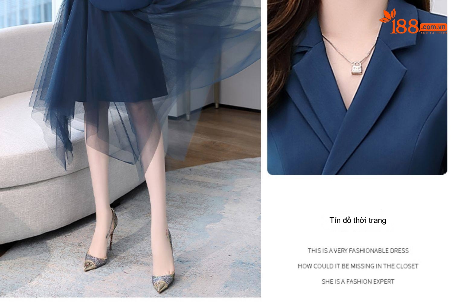 Set Áo Vest Blazer Tay Lỡ Và Chân Váy Voan Xòe Dáng Dài Thanh Lịch Màu Đỏ Tía, Xanh Navy, Nâu, Đen... chi tiết 5